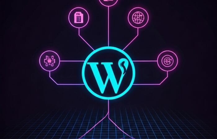 wordpress custom fields - a neon lights with a logo and icons